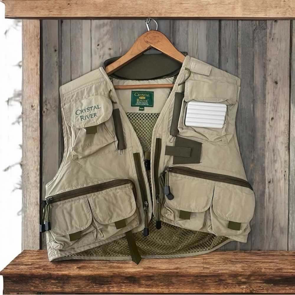 Crystal River Utility Fishing Fly Hunting Camping Vest Tan Sz: M Multiple pocket